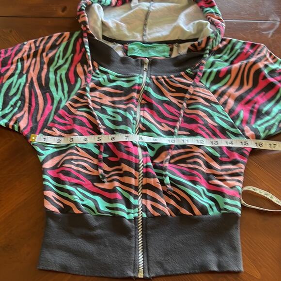 Evolution not Revolution Y2K Colorful Front Zip Hoodie Jacket Top Size Small - Picture 6 of 7
